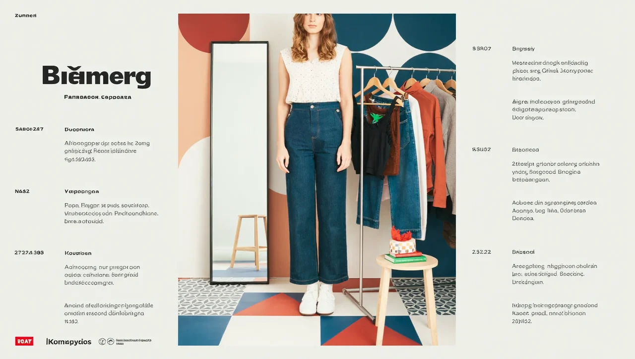 Illustrative Boutique-Szene mit Kleiderstange, Standspiegel und geometrischem Fliesenboden.