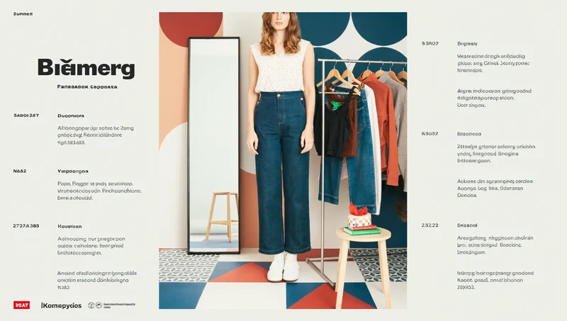 Illustrative Boutique-Szene mit Kleiderstange, Standspiegel und geometrischem Fliesenboden.